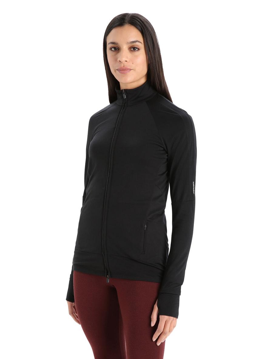 Black Women\'s Icebreaker ZoneKnit™ Merino Long Sleeve Zip Hoodie | USA 1668SGLO